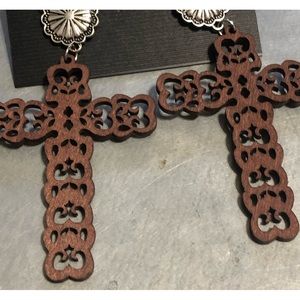 New Oversized Wooden Cross Earrings.